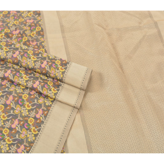 Sanskriti Vintage Grey Indian Sarees Art Silk Hand Woven Indian Sari Fabric