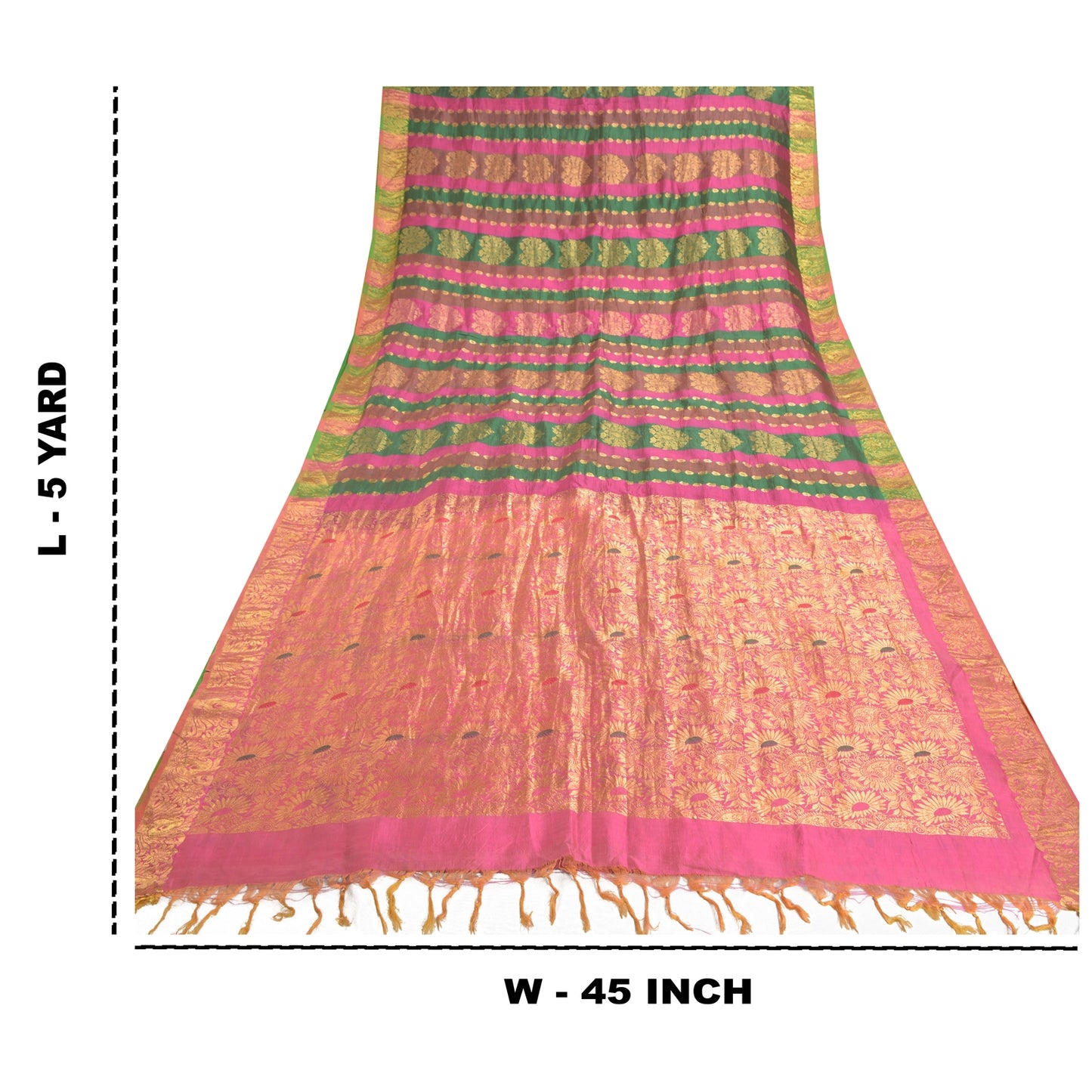 Sanskriti Vintage Pink 100% Pure South Silk Sarees Hand-Woven Sari Zari Fabric