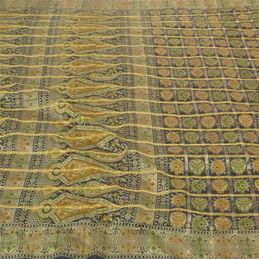 Sanskriti Vintage Indian Sarees 100% Pure Silk Black Hand-Woven Sari Sustainable Fabric