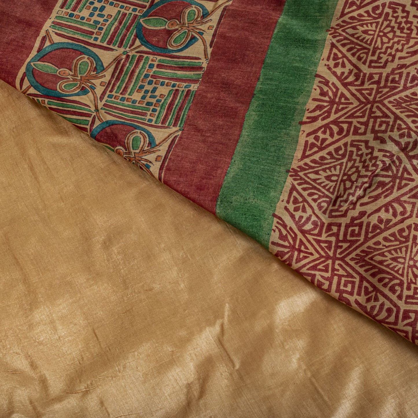 Sanskriti Vintage Beige Pure Silk Heavy Saree Geometric Print Sari 6+Yard Fabric