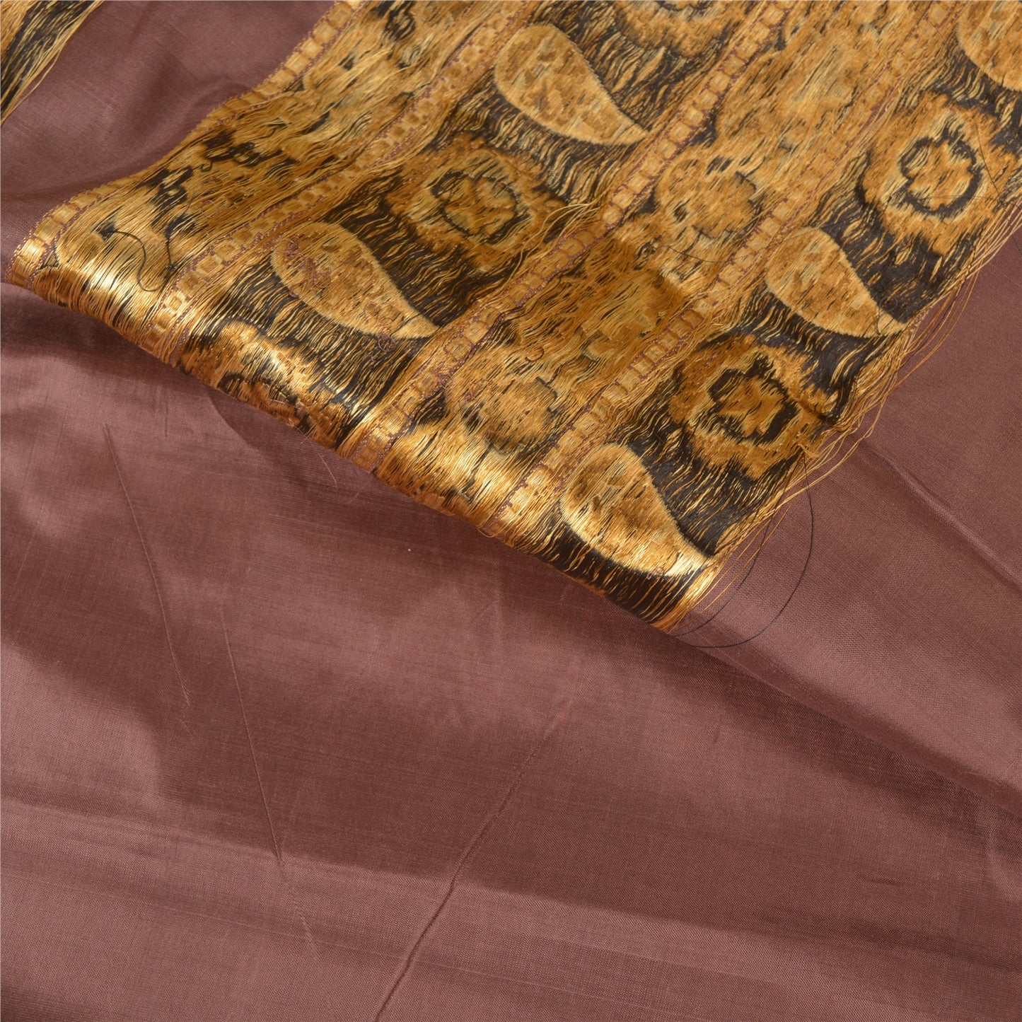 Sanskriti Vintage Indian Brown Sarees 100% Pure Silk Woven Sari 5 Yard Fabric