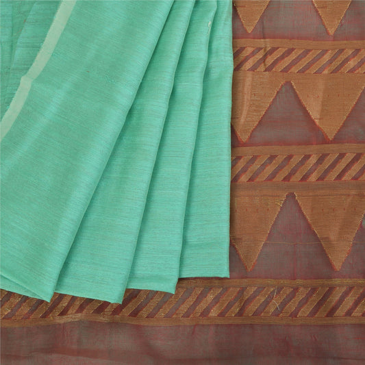 Sanskriti Vintage Sea Green Heavy Indian Sarees Pure Silk Woven Sari Fabric