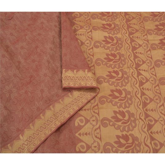 Sanskriti Vintage Pink Indian Sarees Pure Cotton Woven Work Sari Craft Fabric