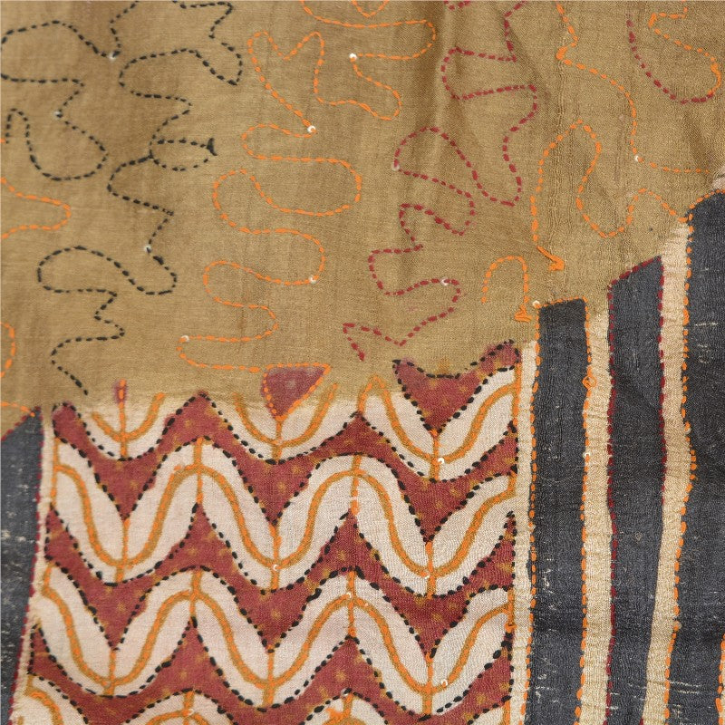 Sanskriti Vintage Green Heavy Sarees 100% Pure Silk Handmade Kantha Sari Sustainable Fabric