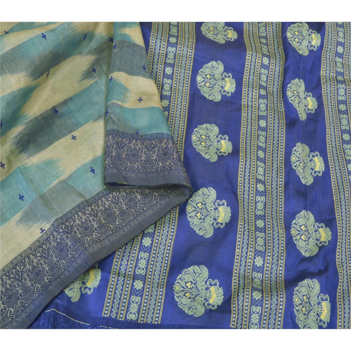 Sanskriti Vintage Indian Sarees 100% Pure Silk Woven Sari 5 Yard Fabric