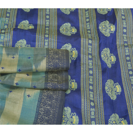 Sanskriti Vintage Indian Sarees 100% Pure Silk Woven Sari 5 Yard Fabric