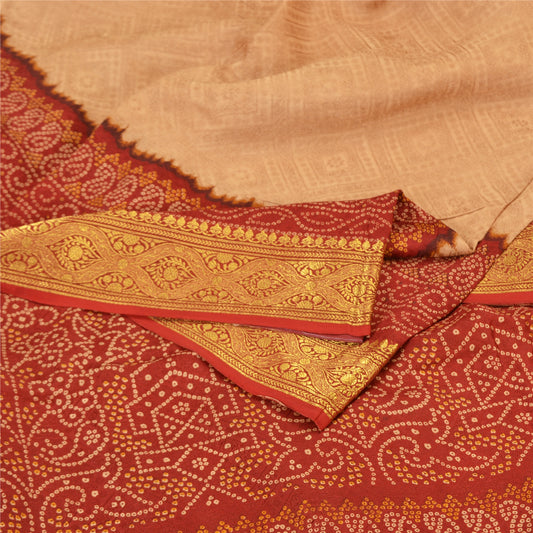 Sanskriti Vintage Dark Red Sarees Blend Silk Woven Bandhani Print Sari Fabric