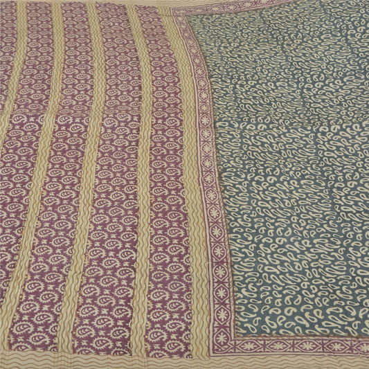 Sanskriti Vintage Grey Indian Sarees 100% Pure Silk Printed Premium Sari Fabric