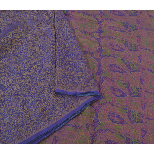 Sanskriti Vintage Blue Sarees Pure Silk Handwoven Tanchoi Unique Sari Fabric
