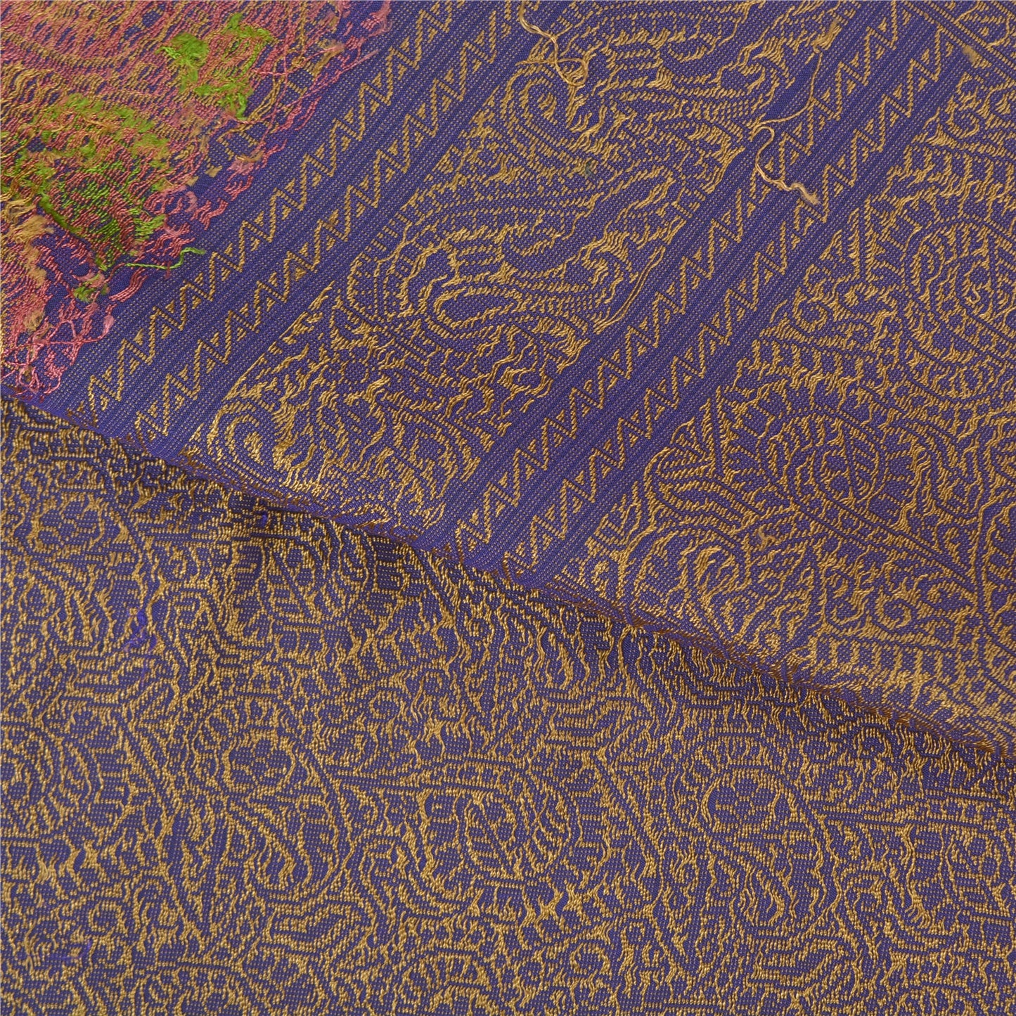 Sanskriti Vintage Saree 100% Pure Silk Blue Handwoven Heavy Sarees Banarasi Tanchoi 5yd Craft Fabric For Crafting, Upcycling, or Even Wearing, Decor