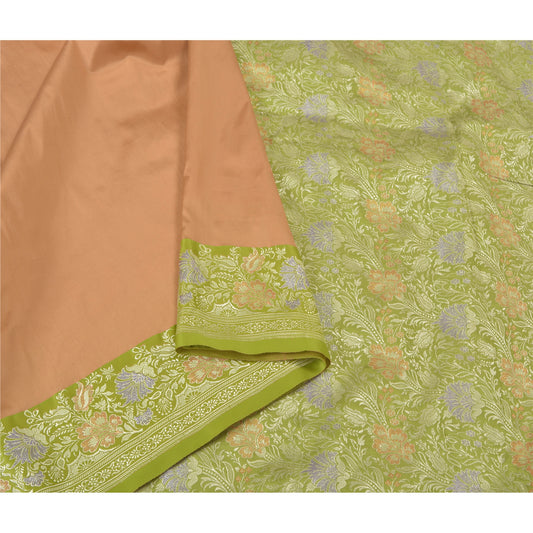 Sanskriti Vintage Green Indian Sarees Satin Woven Party Sari 5 Yard Fabric