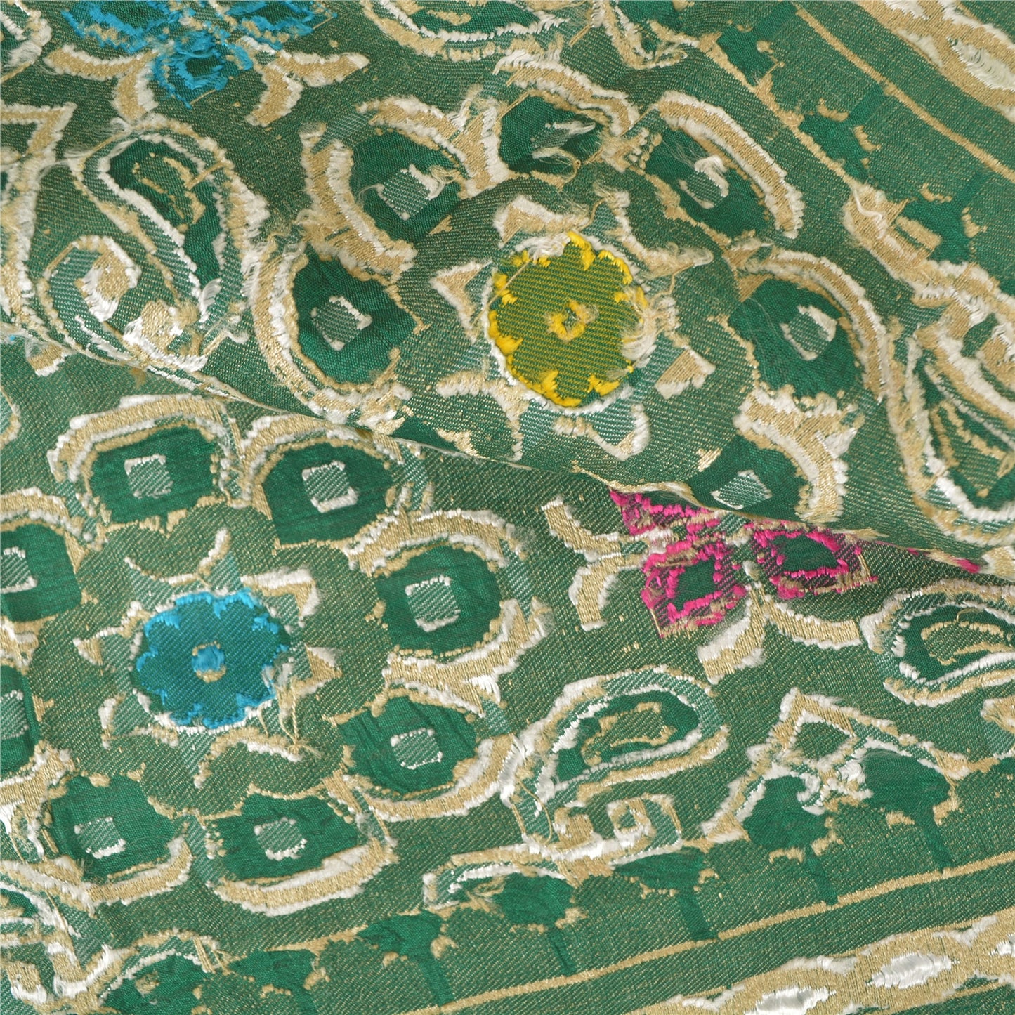 Sanskriti Vintage Green Indian Sarees Hand Woven 100% Pure Silk Sari 5yd Fabric