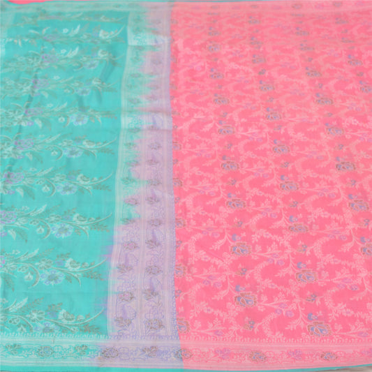 Sanskriti Vintage Pink Indian Sarees Pure Silk Zari Hand-Woven Sari 5 yd Fabric