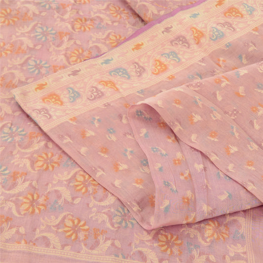 Sanskriti Vintage Indian Peach Sarees Cotton Silk Hand-Woven Jamdani Sari Fabric