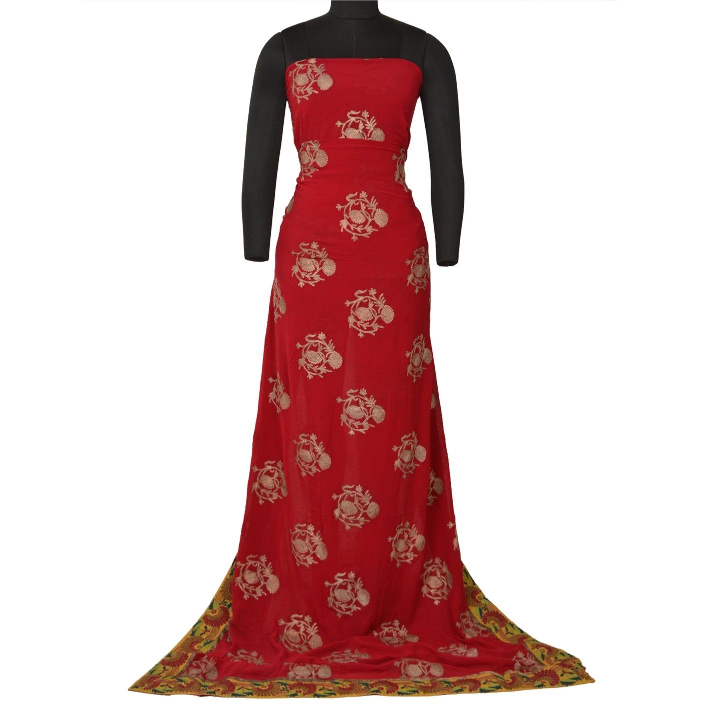 Sanskriti Vintage Red Indian Sarees Pure Georgette Silk Handmade Sari Sustainable Fabric