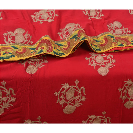 Sanskriti Vintage Red Indian Sarees Pure Georgette Silk Handmade Sari Sustainable Fabric
