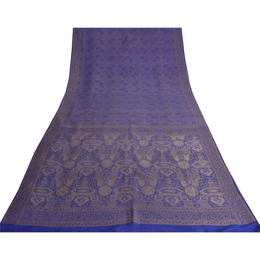 Sanskriti Vintage Blue Indian Sarees Pure Silk Woven Premium Woven Sari Fabric