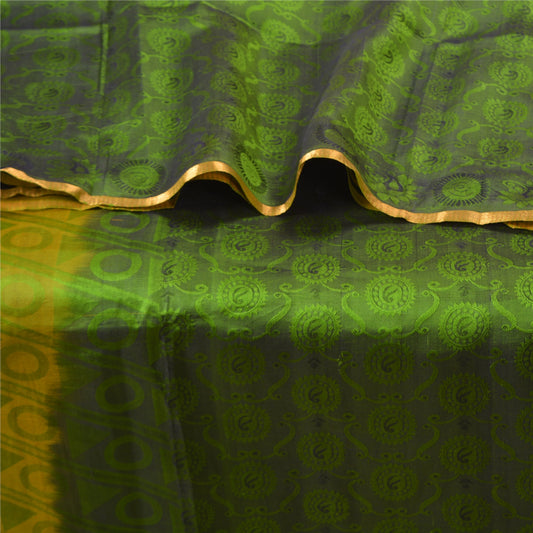 Sanskriti Vintage Green Indian Sarees 100% Pure Silk Woven Special Sari Fabric
