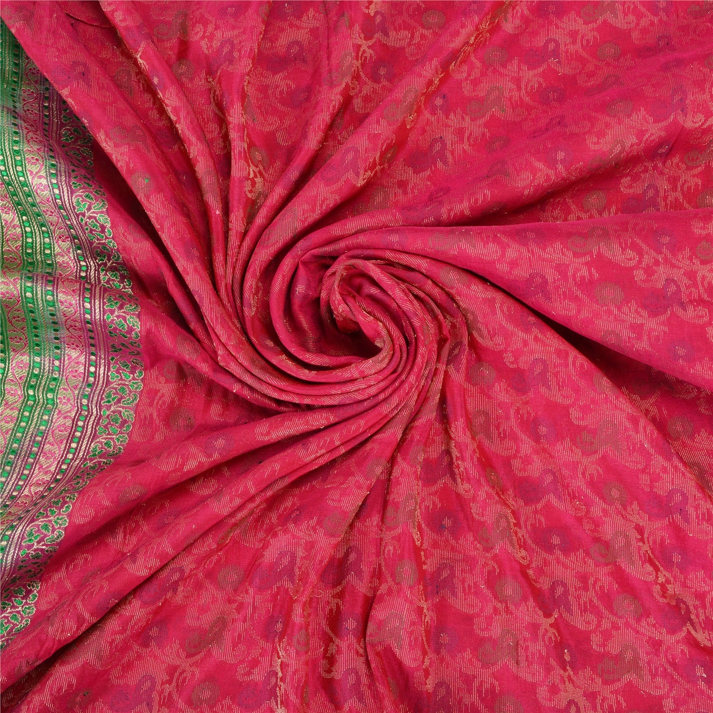 Sanskriti Vintage Green/Pink Sarees Pure Silk Woven Brocade/Banarasi Sari Sustainable Fabric