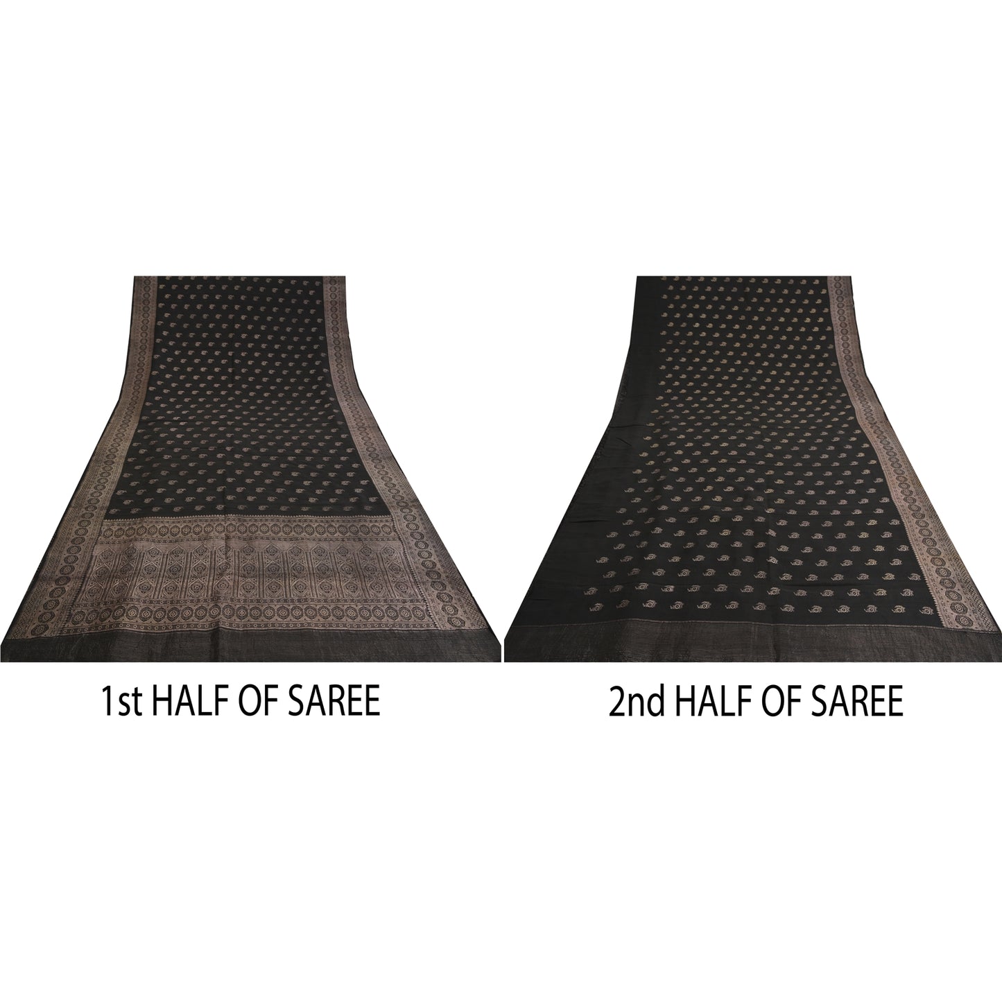 Sanskriti Vintage Black Sarees Pure Silk Woven Brocade/Banarasi Zari Sari Fabric