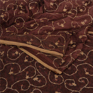 Sanskriti Vintage Brown Indian Sarees Pure Silk Hand Embroidered Sari Fabric