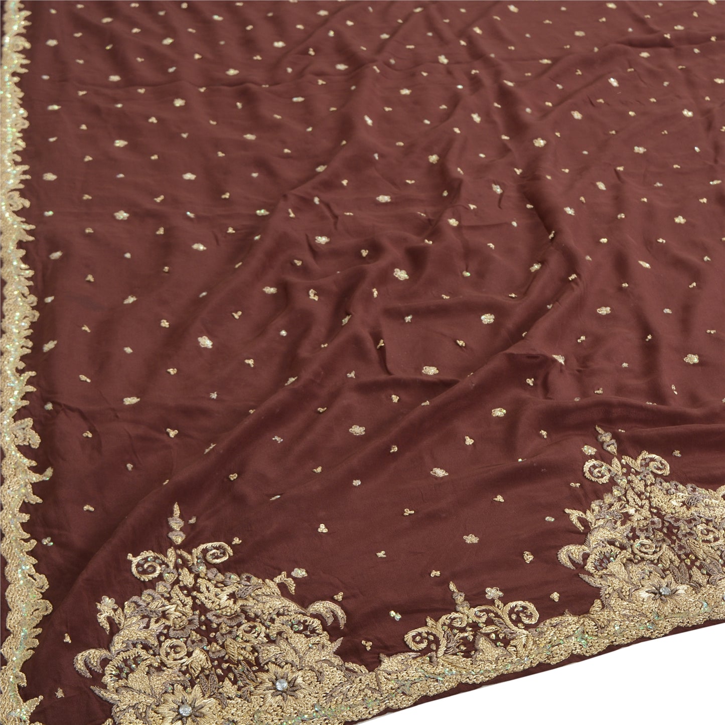 Sanskriti Vintage Burgundy Sarees Pure Crepe Silk Hand Beaded Ethnic Sari Sustainable Fabric