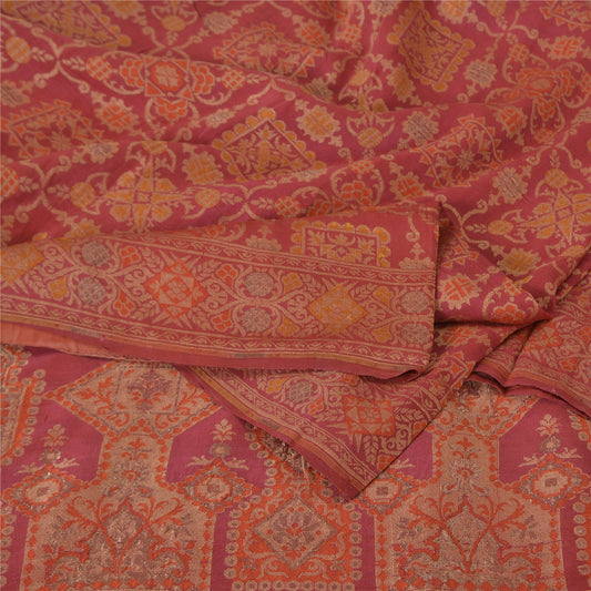 Sanskriti Vintage Pink Sarees Pure Silk Hand Woven Premium Sari 5yd Craft Sustainable Fabric