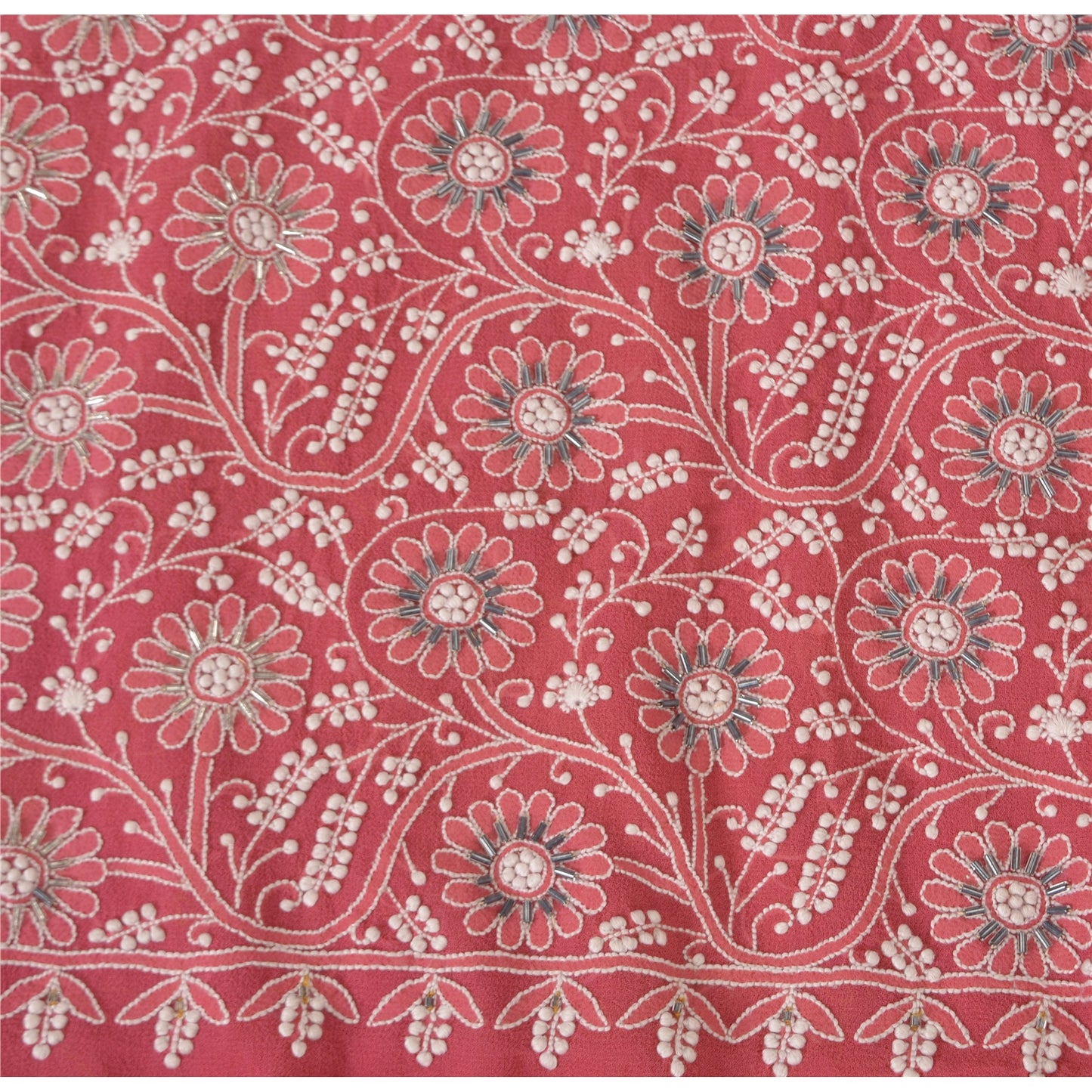Sanskriti Vintage Pink Sarees Pure Georgette Silk Hand Embroidered Sustainable Fabric Sari