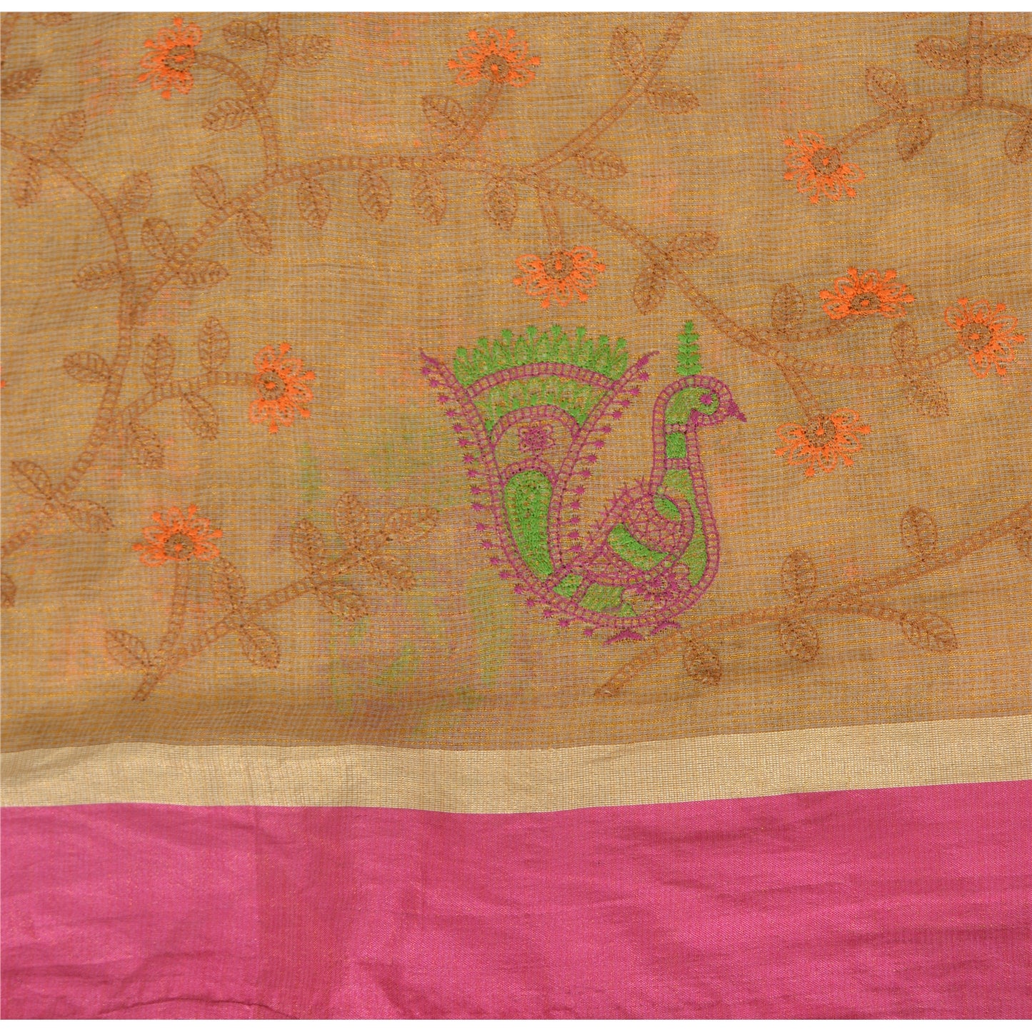 Sanskriti vintage Kotadoria sarees Pure Silk Hand Embroidered Kantha Sari Sustainable Fabric