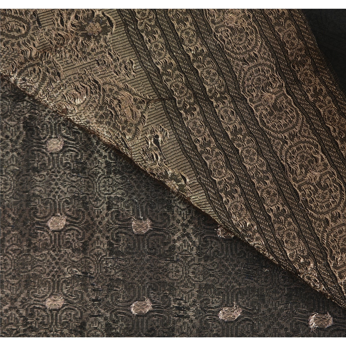 Sanskriti Vintage Black Sarees Pure Silk Brocade Woven Premium Sari Craft Fabric