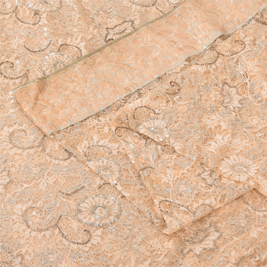 Sanskriti Vintage Peach Sarees Art Silk Hand Beaded Bollywood Sari Craft Sustainable Fabric