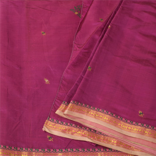 Sanskriti Vintage Magenta/Cream Sarees Pure Silk Hand Woven Premium Sari Sustainable Fabric