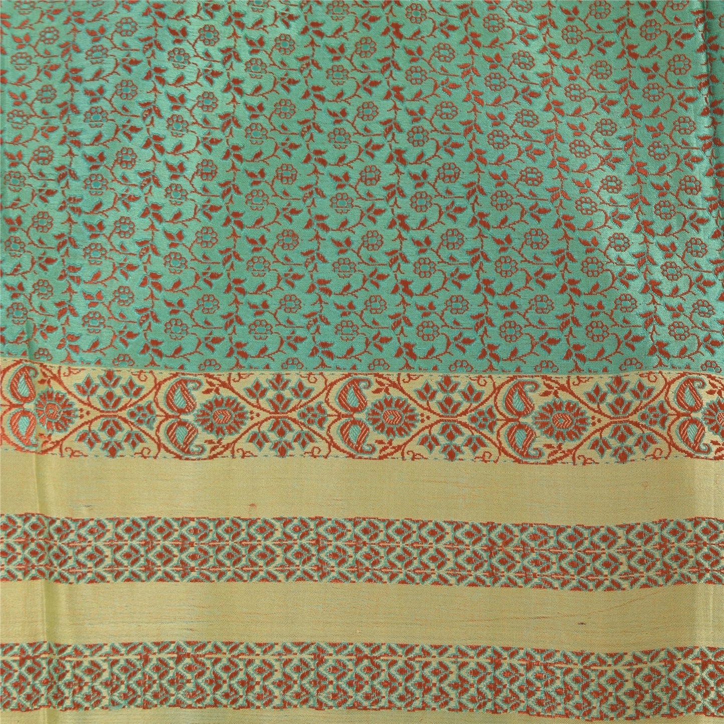 Sanskriti Vintage Green/Yellow Sarees Pure Silk Woven Premium Sari Craft Sustainable Fabric