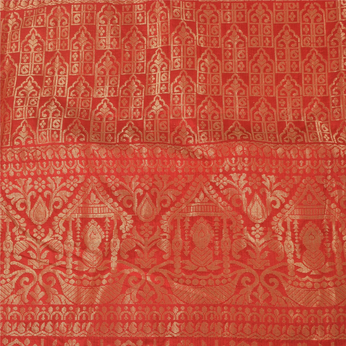 Sanskriti Vintage Red/Green Sarees Pure Silk Woven Premium Sari 5yd Craft Sustainable Fabric
