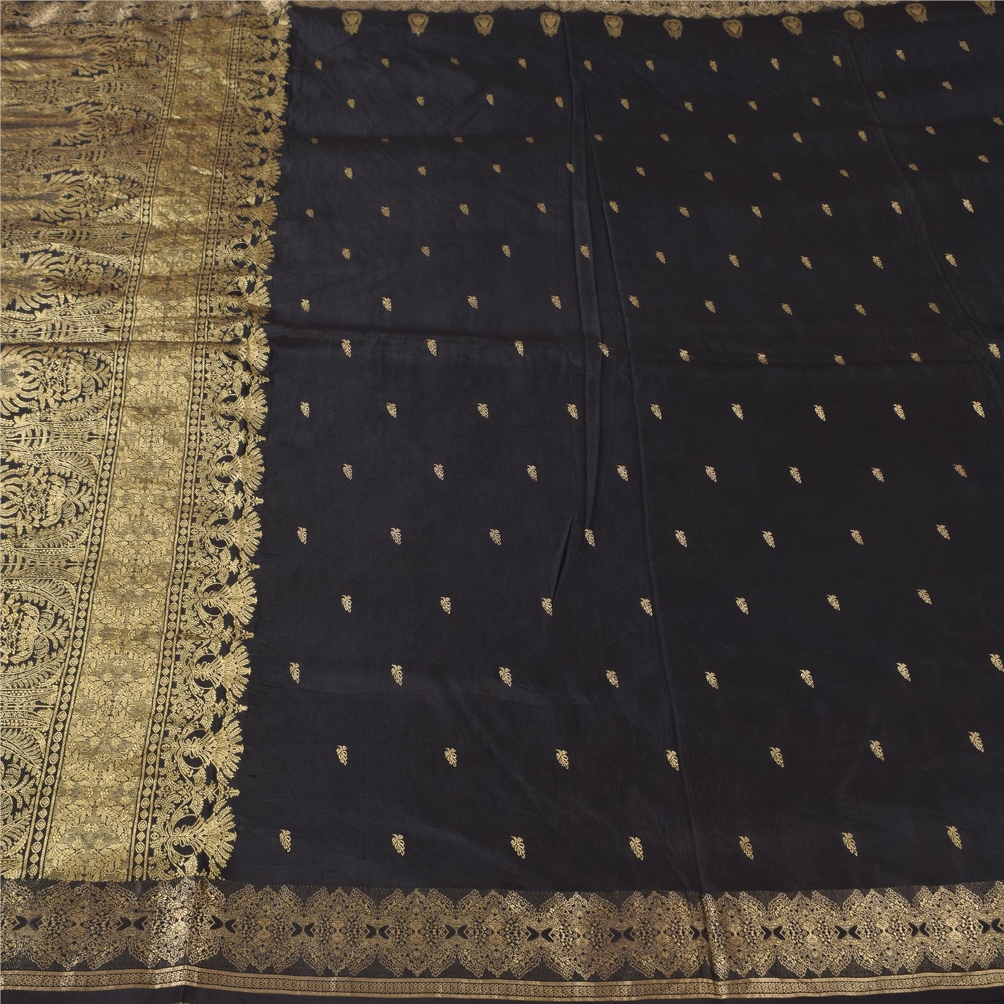 Sanskriti Vintage Indian Black Sarees Pure Silk Woven Ethnic Sari Craft Sustainable Fabric