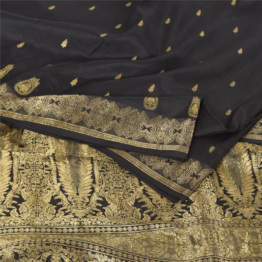 Sanskriti Vintage Indian Black Sarees Pure Silk Woven Ethnic Sari Craft Sustainable Fabric