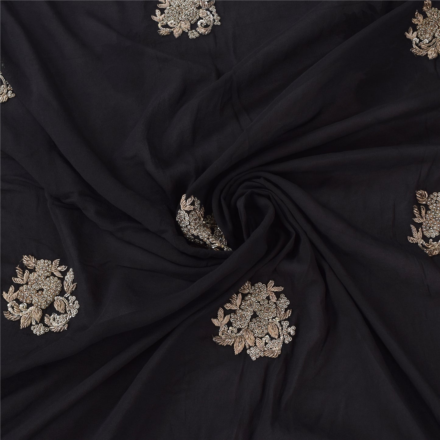 Sanskriti Vintage Indian Black Sarees Net Hand Beaded Premium Sari Craft Sustainable Fabric