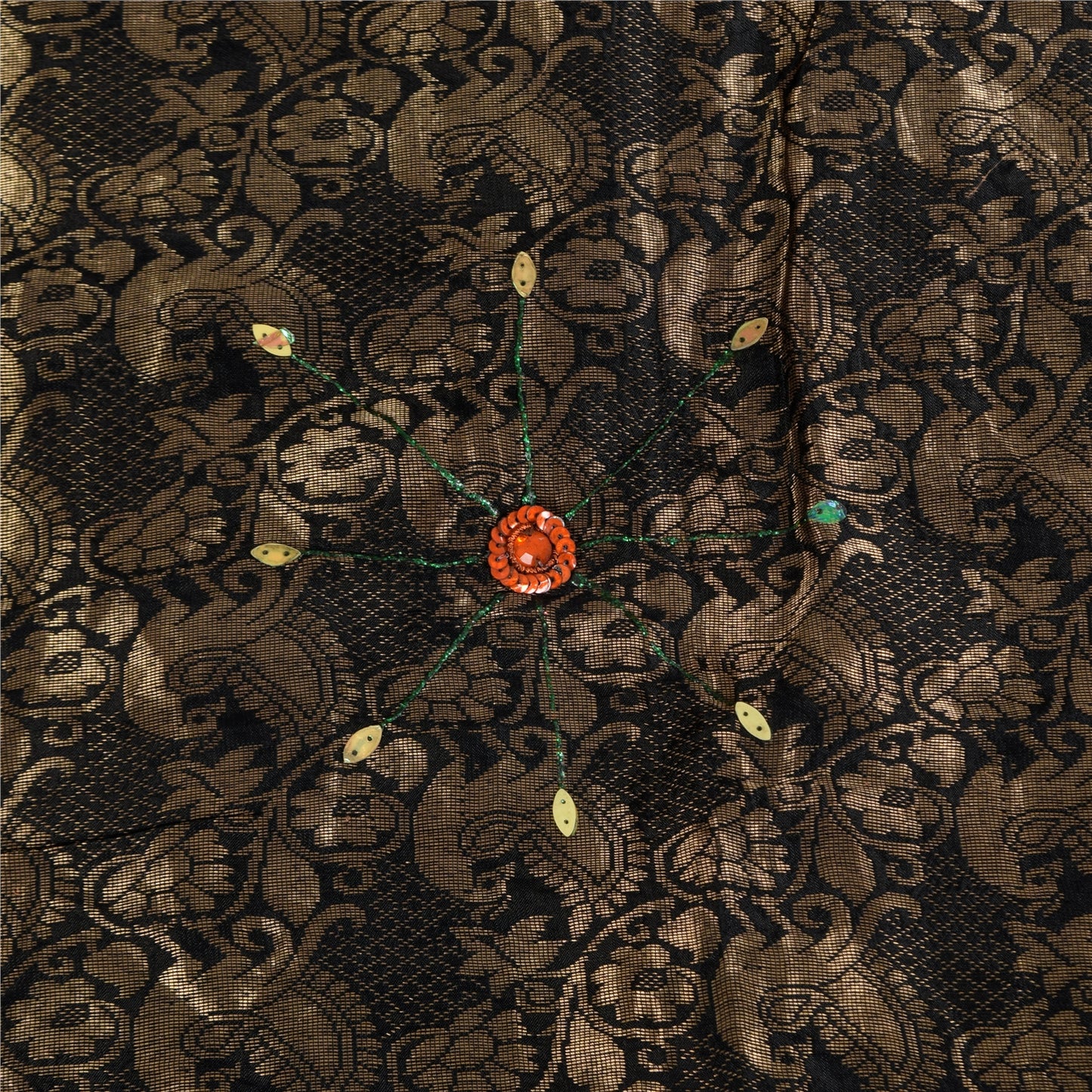 Sanskriti Vintage Black Sarees Pure Silk Hand Beaded Woven Sari 5yd Craft Sustainable Fabric