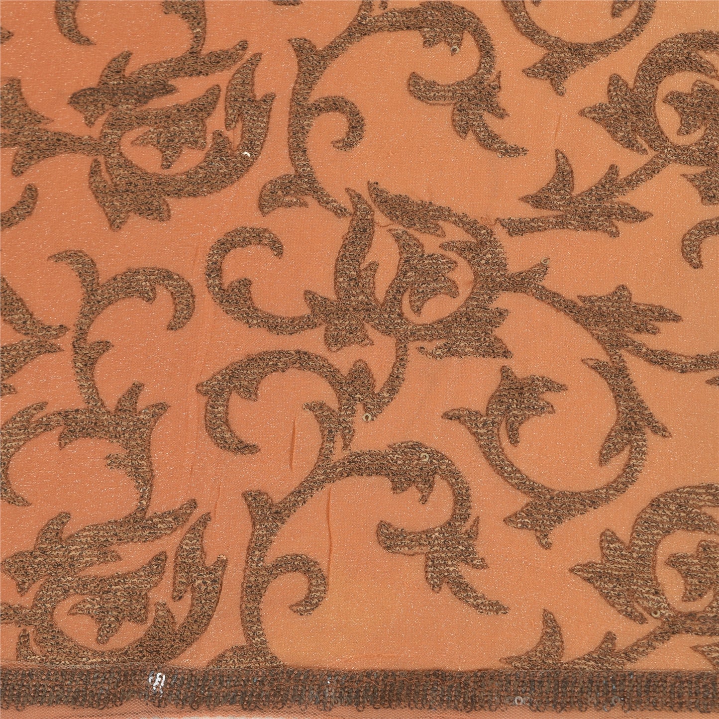 Sanskriti Vintage Peach/Blue Sarees Pure Silk Hand Beaded Sari 6yrd Craft Sustainable Fabric