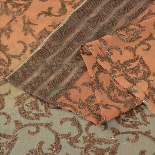 Sanskriti Vintage Peach/Blue Sarees Pure Silk Hand Beaded Sari 6yrd Craft Sustainable Fabric