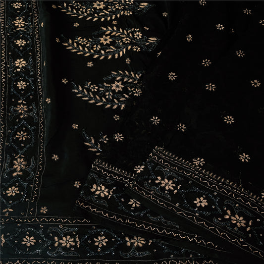 Sanskriti Vintage Black Sarees Pure Silk Hand Beaded Premium Sari Craft Fabric