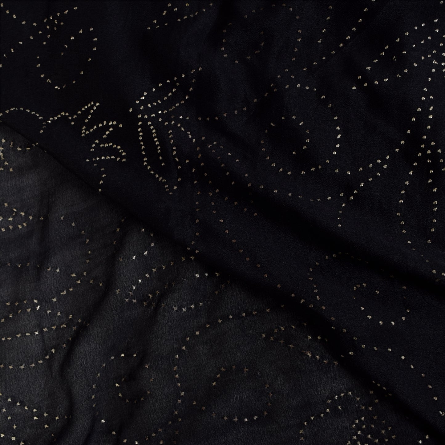 Sanskriti Vintage Black Sarees Pure Crepe Mukeish Premium Sari 5yd Craft Sustainable Fabric