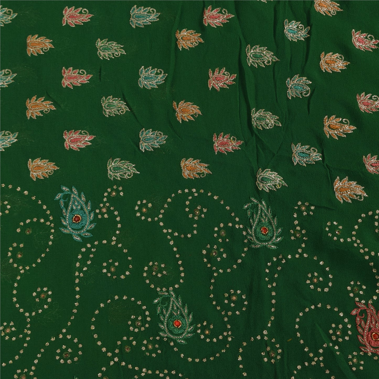 Sanskriti Vintage Green Sarees Pure Georgette Hand Embroidered Sari Craft Sustainable Fabric