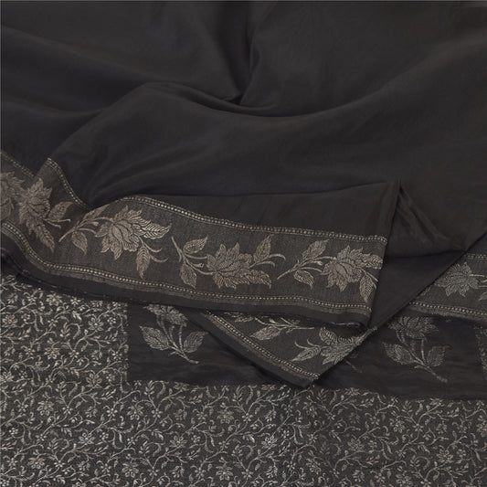 Sanskriti Vintage Indian Black Sarees Pure Silk Woven Premium Sari Craft Fabric
