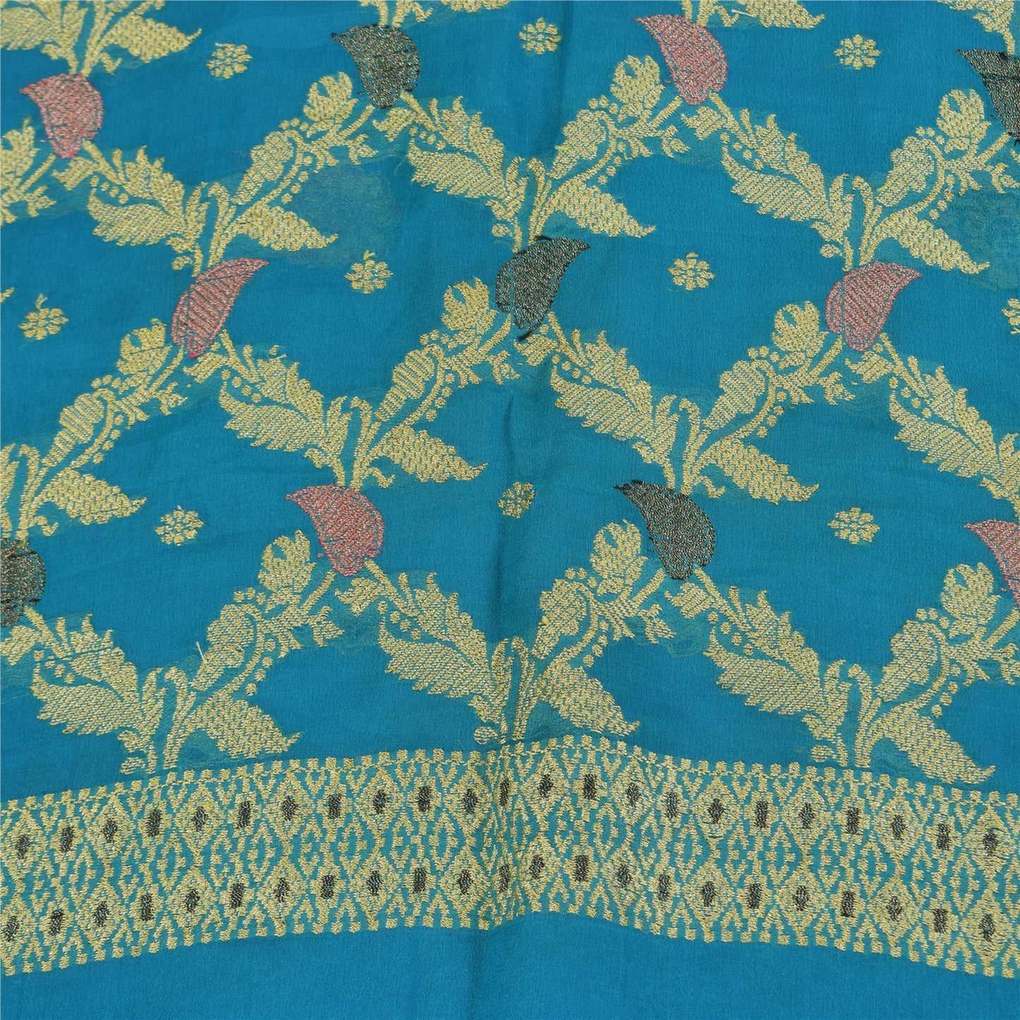 Sanskriti Vintage Blue Sarees Pure Georgette Woven Premium Sari 5yd Craft Sustainable Fabric