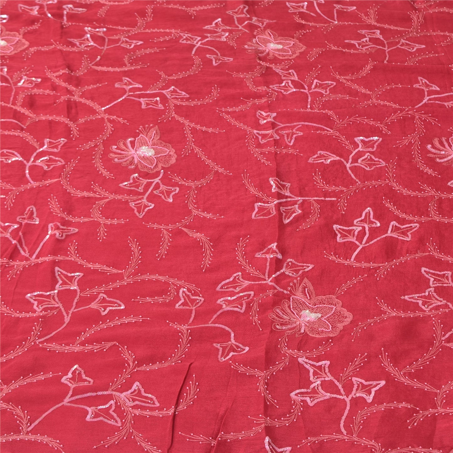 Sanskriti Vintage Pink Sarees Pure Georgette Hand Beaded Sari 5yrd Craft Sustainable Fabric