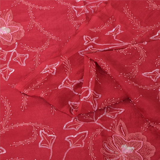 Sanskriti Vintage Pink Sarees Pure Georgette Hand Beaded Sari 5yrd Craft Sustainable Fabric