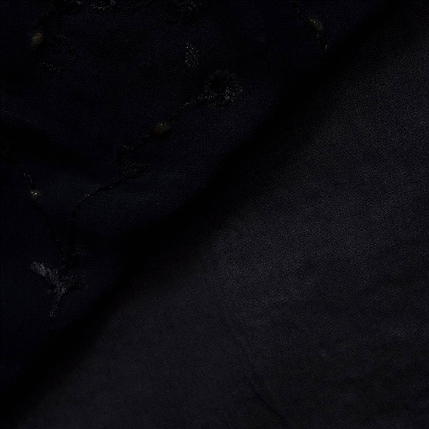 Sanskriti Vintage Saree Black 100% Pure Georgette Silk 5.5YD Hand Beaded Sari Mukeish Fabric Uses-Table linen, Cushion, Curtains, Dressing