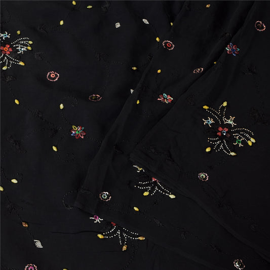 Sanskriti Vintage Black Sarees Pure Georgette Hand Beaded Sari mukeish Fabric
