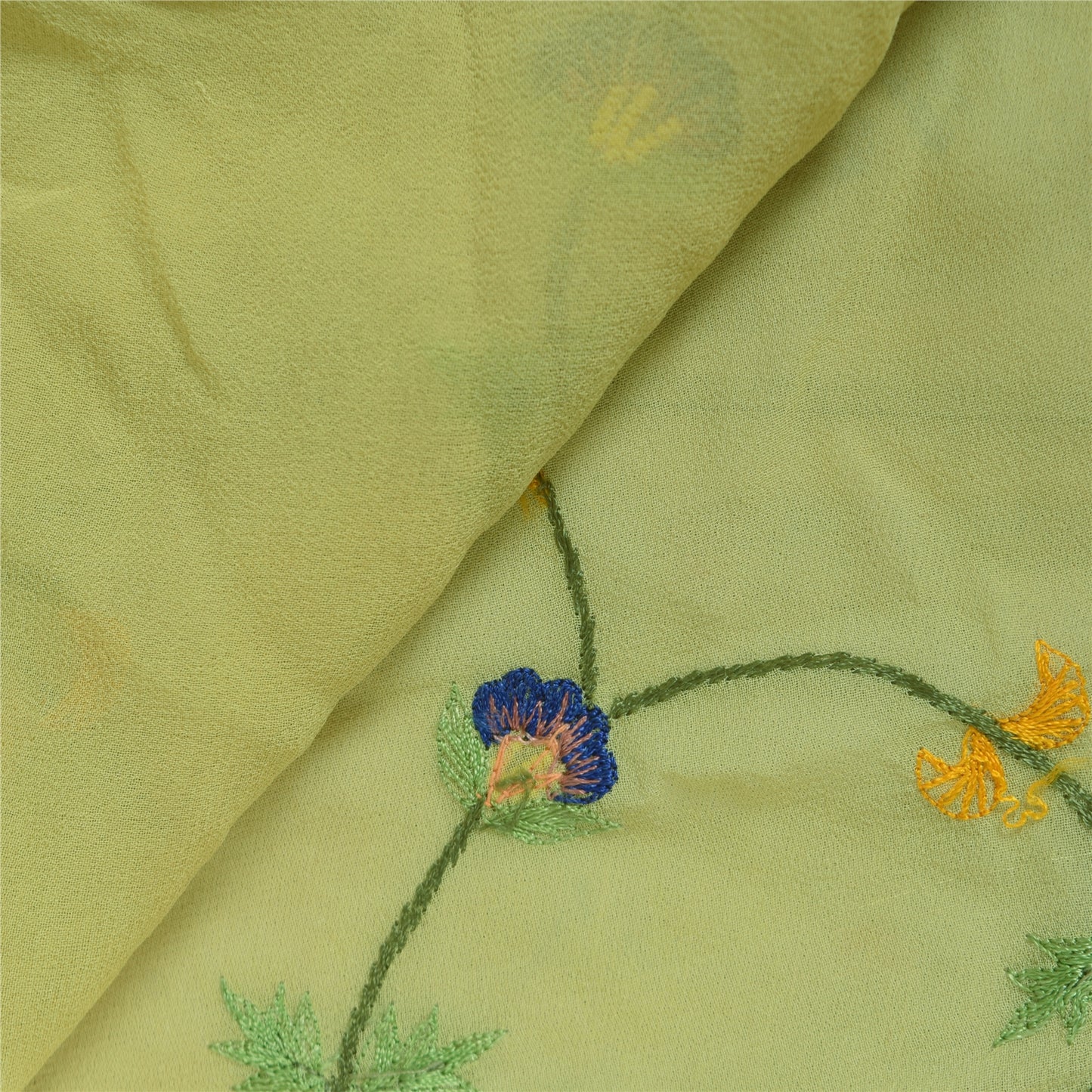 Sanskriti Vintage Yellow Saree Pure Georgette Hand Embroidered Craft Sustainable Fabric Sari